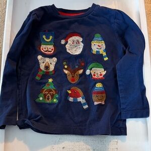 Mini Boden Navy Festive Friends Long Sleeve Tee